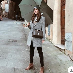 Chicwish classy double breasted tweed coat black white herringbone small jacket